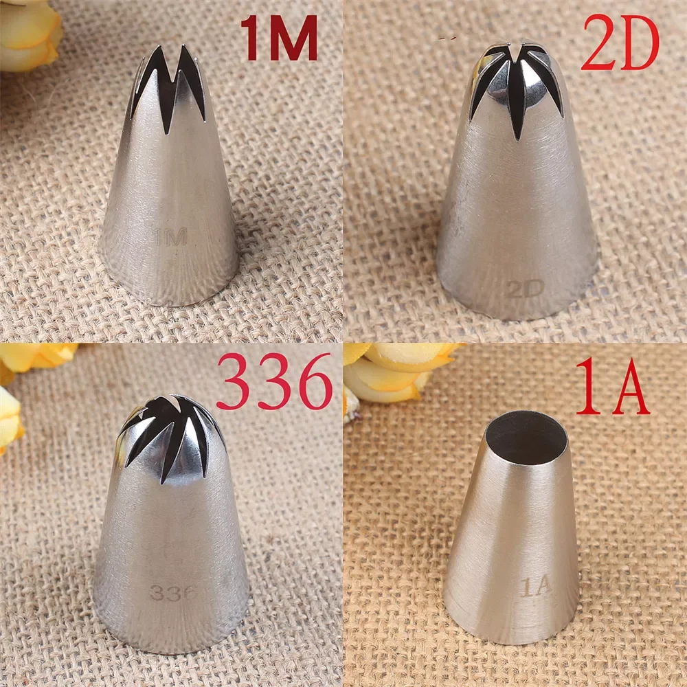 

4 Style(#336,#1M,#2D,#1A) Stainless Steel Medium Cream Mouth Nozzle Fondant Cake Baking Decorating Tools Lcing Nozzles