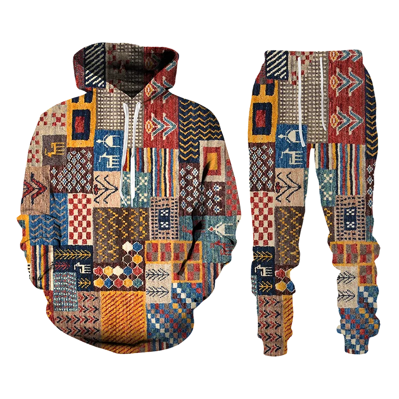 Folk Custom 3d Printed Hoodie + Pants Two Piece Men's Women's Sweatshirt/Jacket/Jacket Set Long Sleeve Retro Hip Hop Men's Suit
