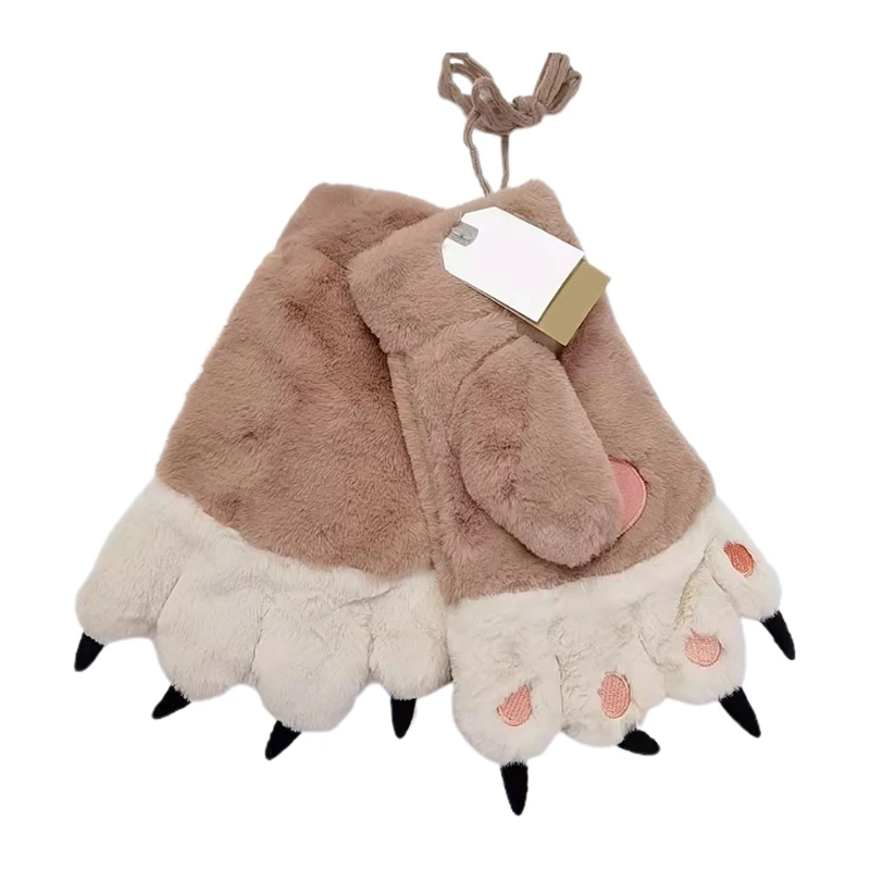 

Women Winter Gloves Cartoon Bear Paw Shape Warm Thicken Gloves Knit Mittens Furry Cuff Gloves for Girlfriend Presents T8DE
