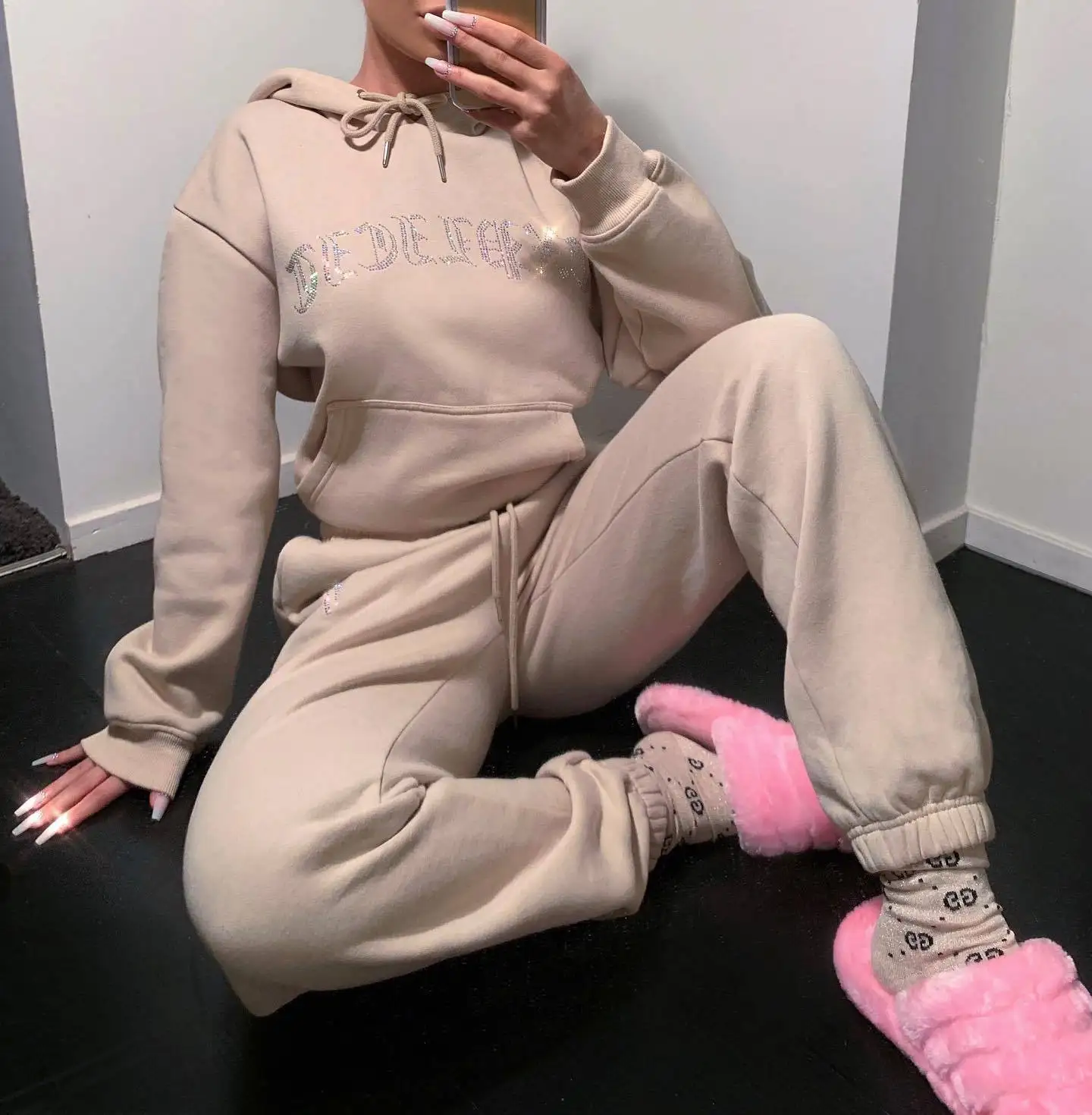 

Spring and autumn long-sleeved women's fleece sports casual suit female casual top and pants two pieces set trousers
