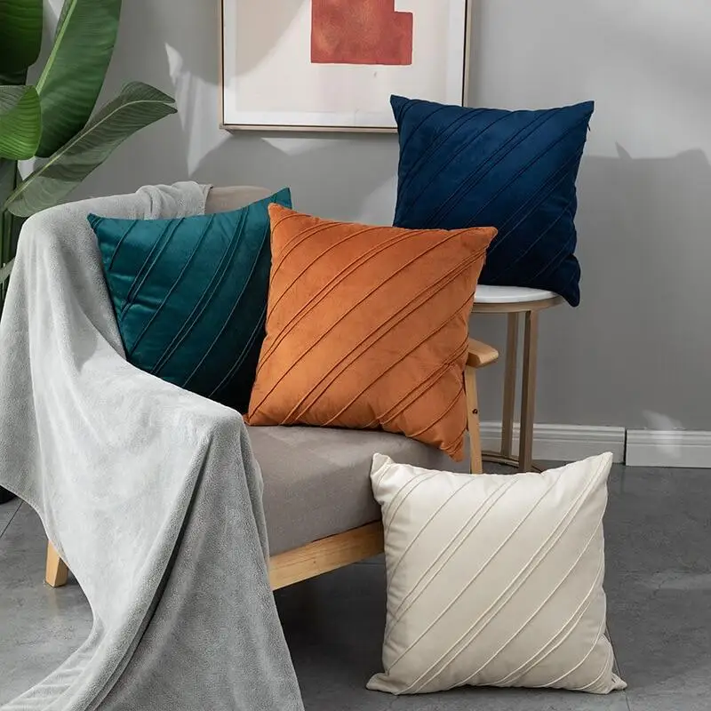 

Solid Color Velvet Plaid Cushion Cover Pillowcase 43*43 Nordic Home Decor Pillow Cover for Sofa Cojines Cushion Case