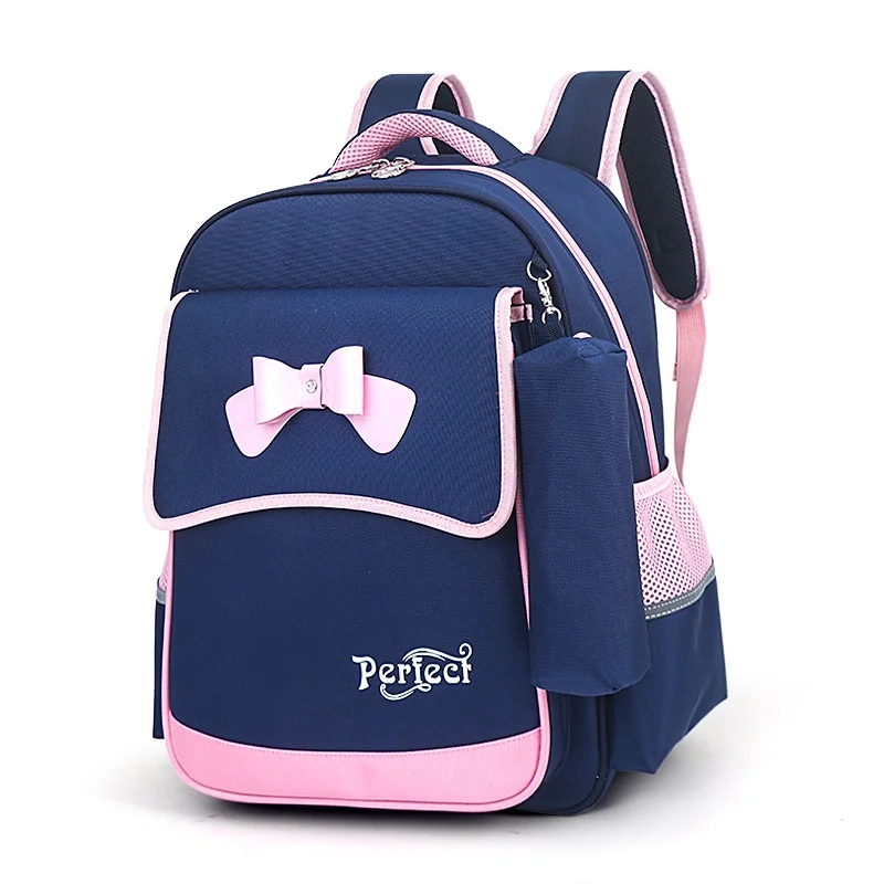 Korean Style Panelled Girls Sweet Princess Backpacks 2022 New Children Cute Bow-knot Waterproof High-capacity Bags with Pen Bag