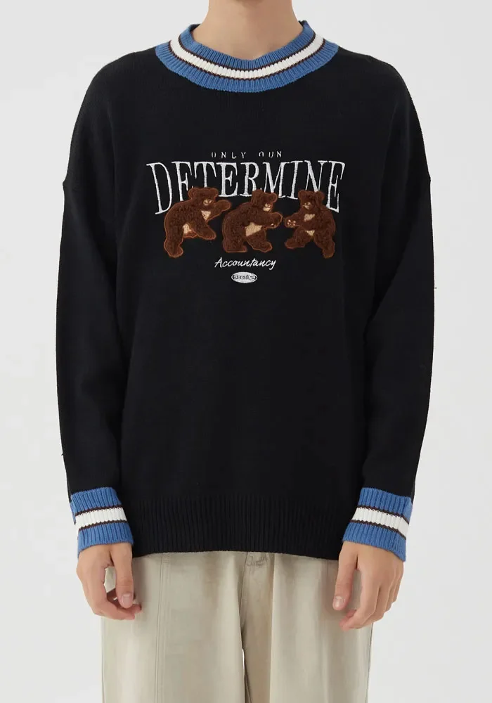 

Новинка 2023, весенний Повседневный пуловер с рисунком медведя в стиле пэчворк в стиле хип-хоп, трикотажная одежда, мужские Модные топы для мужчин