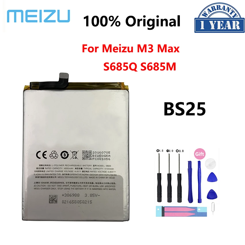 

100% Оригинальный аккумулятор BS25 4100 мАч для Meizu Meilan M3 Max S685Q S685M, сменные батареи для телефона, батарея