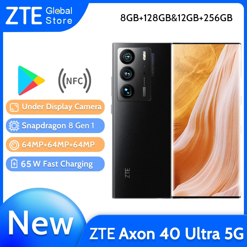 Global Version ZTE Axon 40 Ultra 5G Smartphone Under Display Camera Flexible Curved Display Snapdagon 8 Gen 1 3x64MP Camera 65W