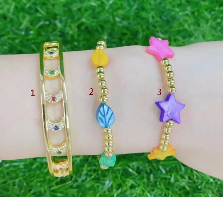 

1 шт. браслет из ракушек, Листьев, звезд, Луны, ПАВЕ, CZ, Boho, эмалированные бусины, браслет для женщин, ювелирные изделия, подарок, Pulsera Femme sg4r