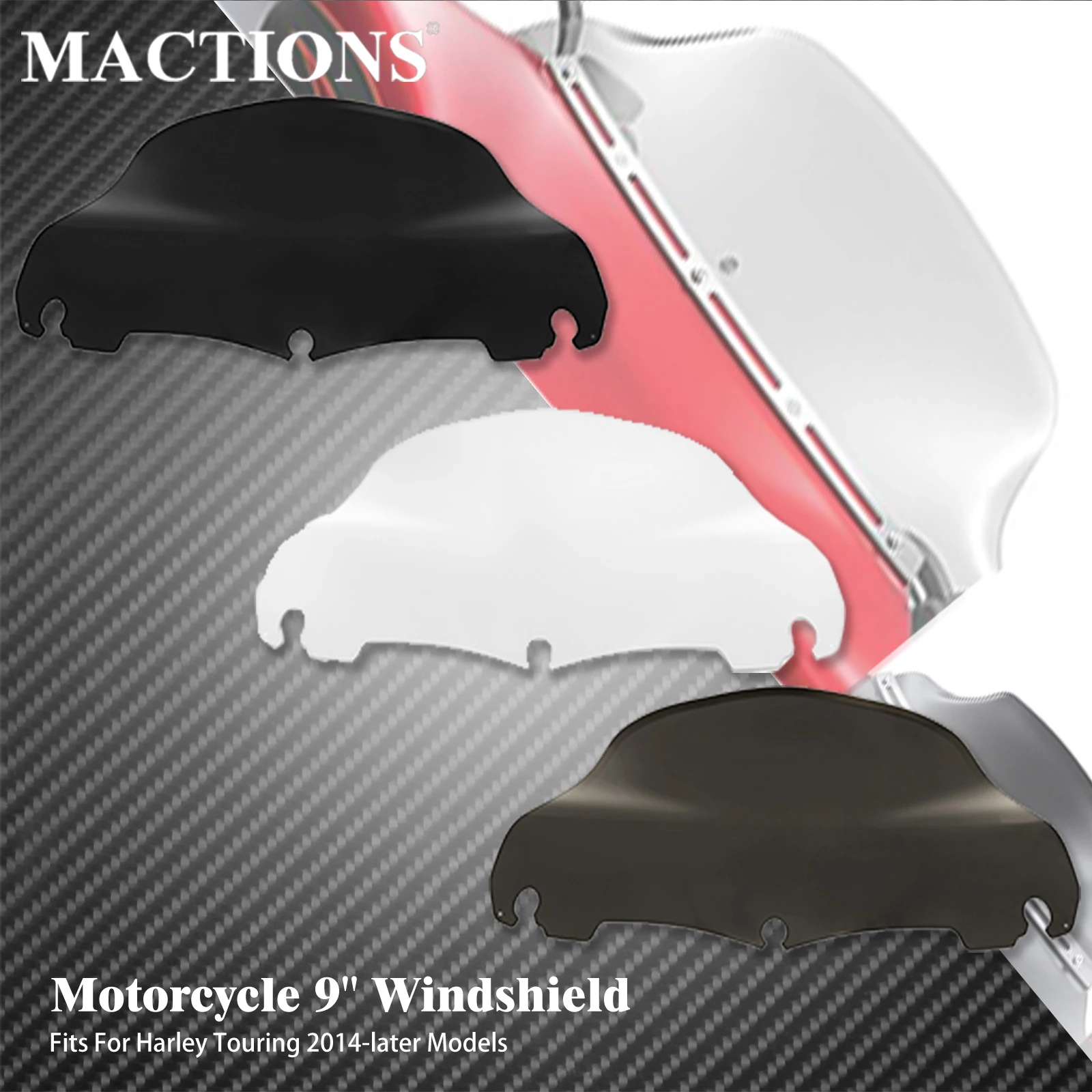 

Motorcycle 9'' Windshield Windscreen Fairing Wind Deflectors ABS Black/Clear/Smoke For Harley Touring Electra Street Glide 14-21