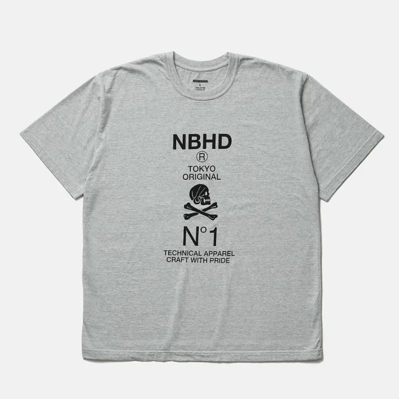 Фото Мужская повседневная футболка в стиле NBHD с принтом черепа, короткий рукав, круглый вырез, уличный стиль №5