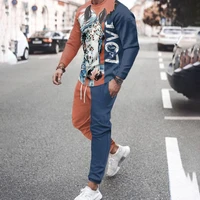 new spring rugby pattern fashion mens training t shirt long sleeve set sweatshirt crew neck 3d printing mens 2 piece suit