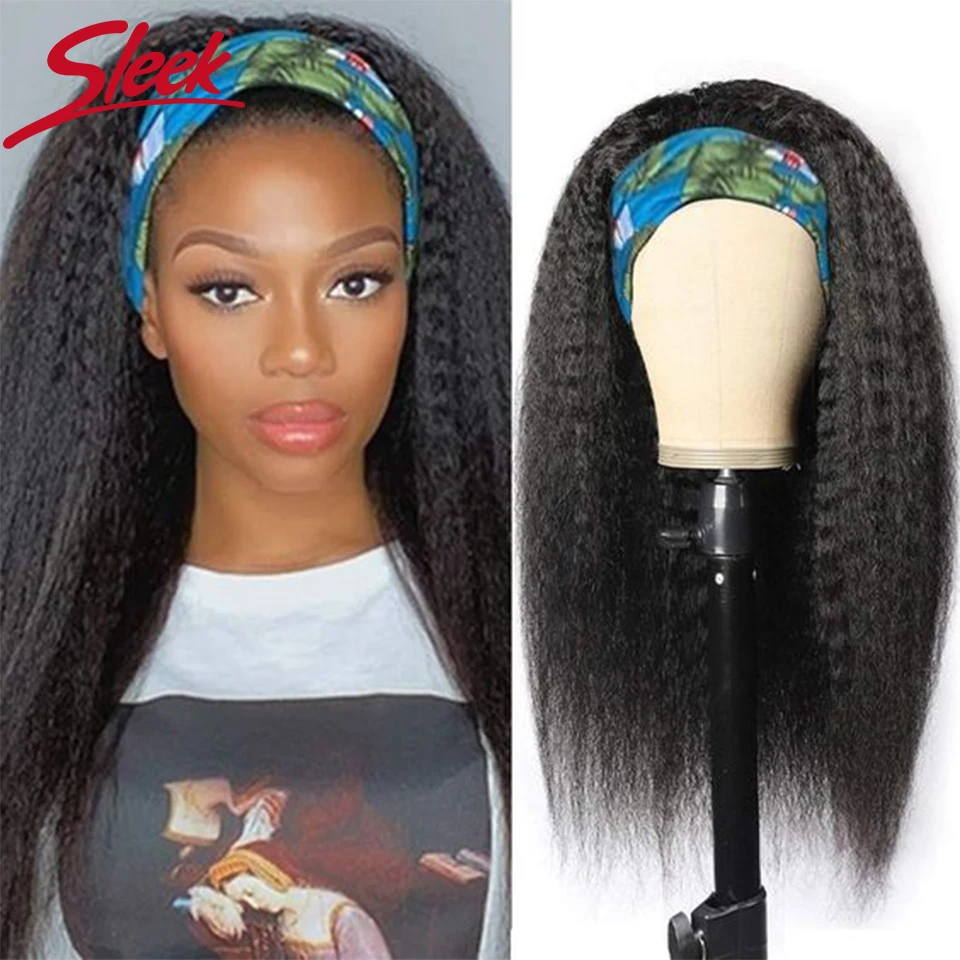 Sleek Headband Wig Kinky Straight Human Hair Wigs For Women Long Brazilian Hair Wigs Natural Black Glueless Head Band Wig