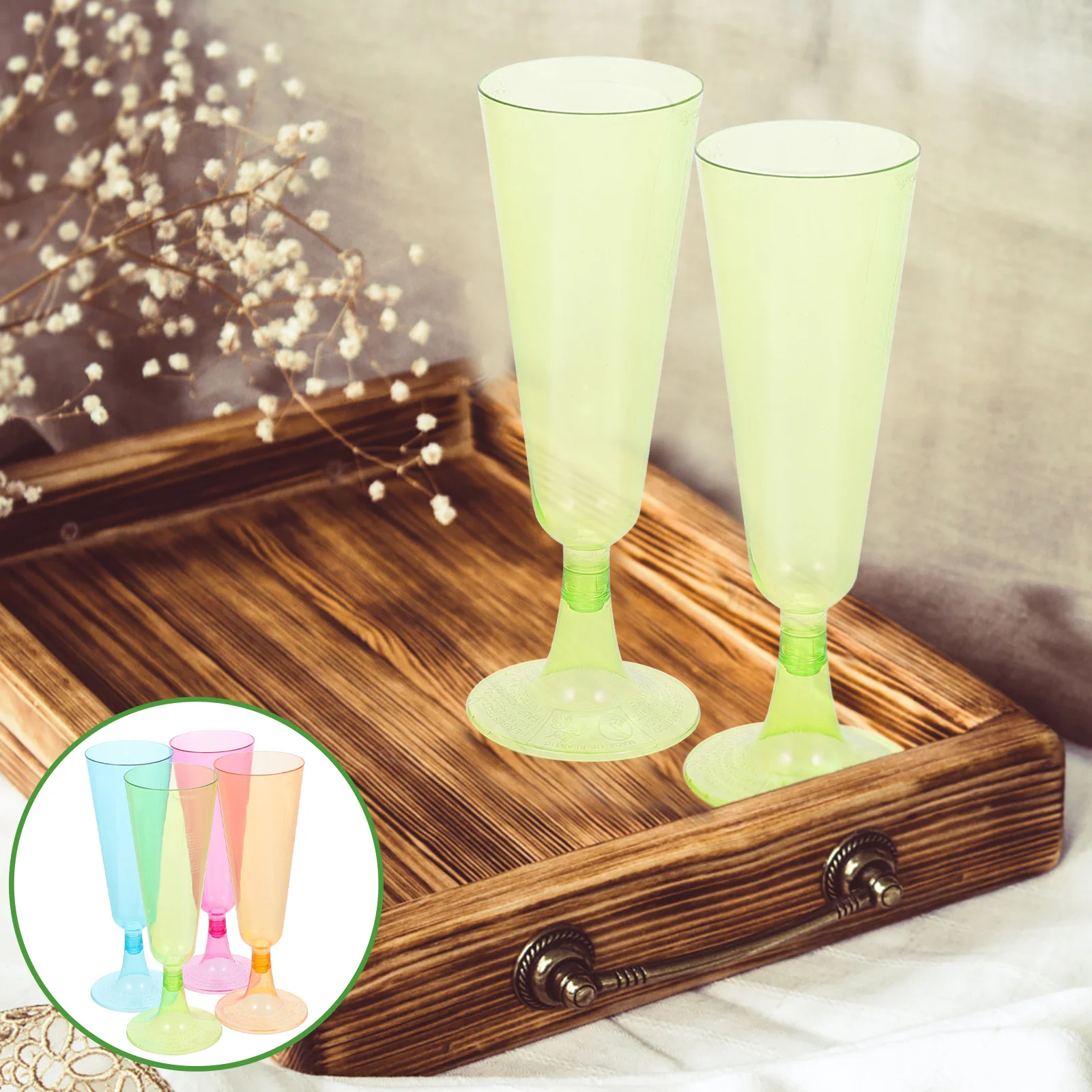 

20pcs Disposable Whiskey Glass Plastic Champagne Flute Plastic Footed Cup Glass