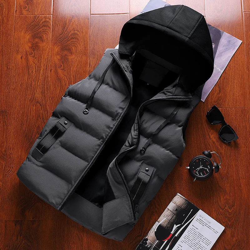 solid colors brand Men Vest New Winter  Hooded Sleeveless Jackets Stylish Men's Vest Plus Size  Windproof Warm Waistcoat vest