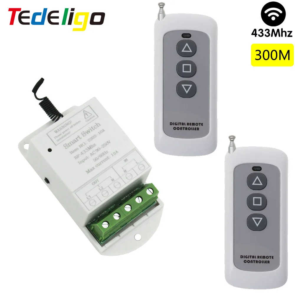 

Rf 110V 220V Garage Door Controller 433MHz Wireless Remote Control Switch 10A 2Ch Relay Receiver with 300m Transmitter for Light