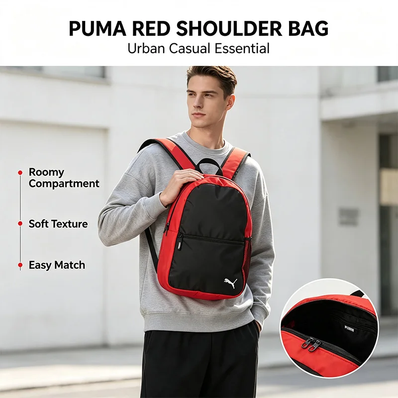 Фото Спортивная сумка-кроссбоди Puma, красно-черная, на плечо, с регулируемым ремнем, легкая, прочная, универсальная, для повседневного и уличного стиля, повседневная сумочка №1