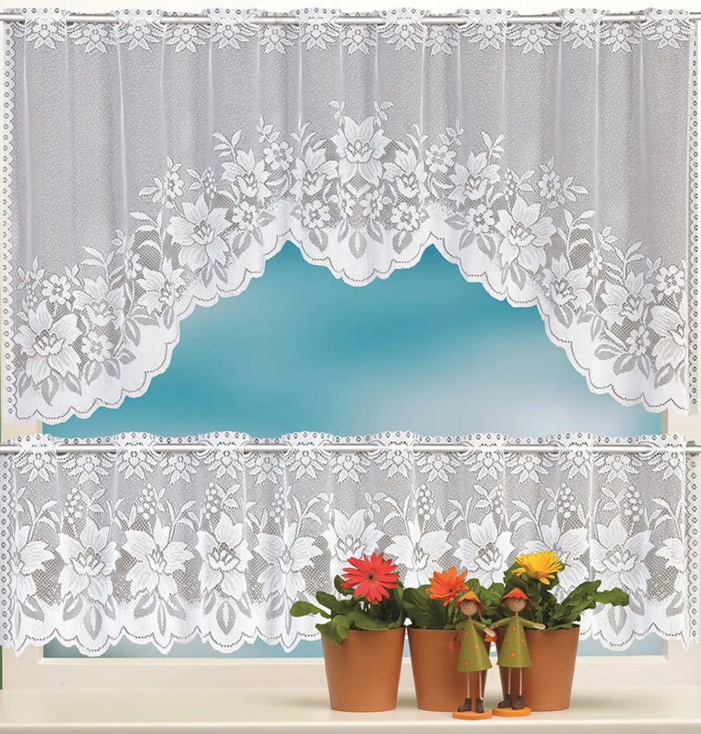 

Enipate 2PCS European White Translucent Coffee Curtain Warp Knitted Curtains Kitchen Tulle Lace Sheer Jacquard Bedroom Curtains