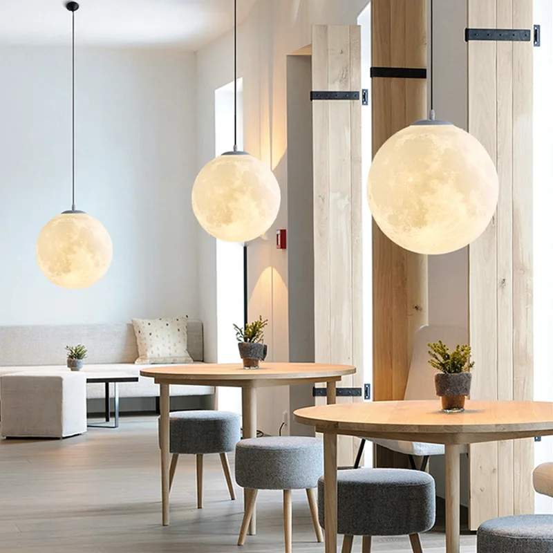 

Moon Chandelier 3D Printing Planet Lamp Art Room Dome Pendent Lights Nordic Minimalist Restaurant Bedroom E27 Decorative Lamps
