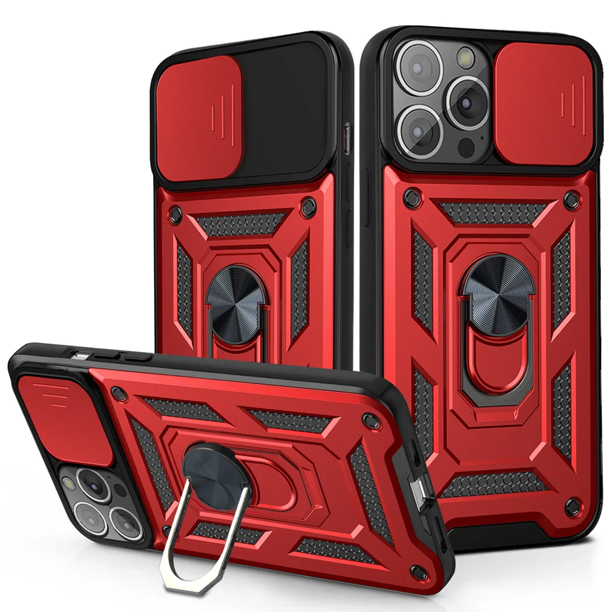 

10pcs Ring Sliding Window Kickstand Armor Case For Iphone 14 13 12 11 8 7 X Xr Xs Mini Pro Max