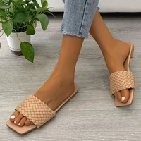 womens casual flip flops women square toe flat slippers beach sandals woman weave shoes ladies female slides fashion slipper