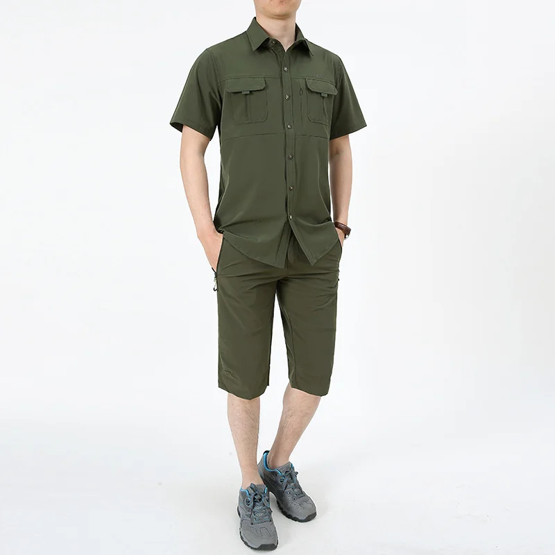 Костюм мужской летний из топа и брюк быстросохнущая тонкая рубашка с короткими