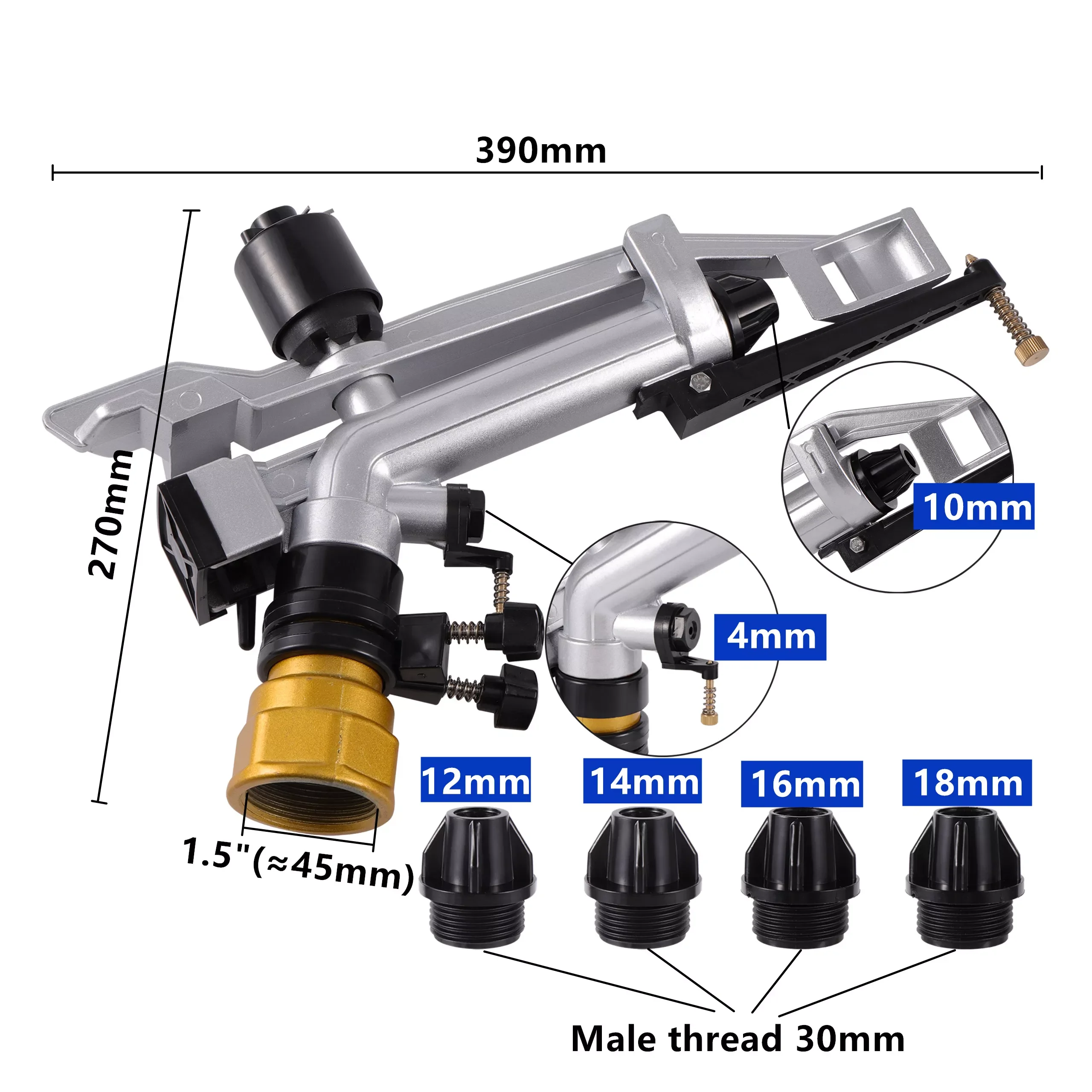 

Поливочное орошение для садоводства, Дождеватель с резьбой 1,5 дюйма, большого размера, 4 предмета