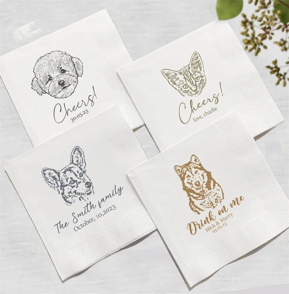 

50 персонализированных свадебных салфеток для домашних животных, индивидуальные салфетки, Женская свадьба, индивидуальные салфетки для домашних животных, Коктейльные салфетки для домашних животных для свадьбы