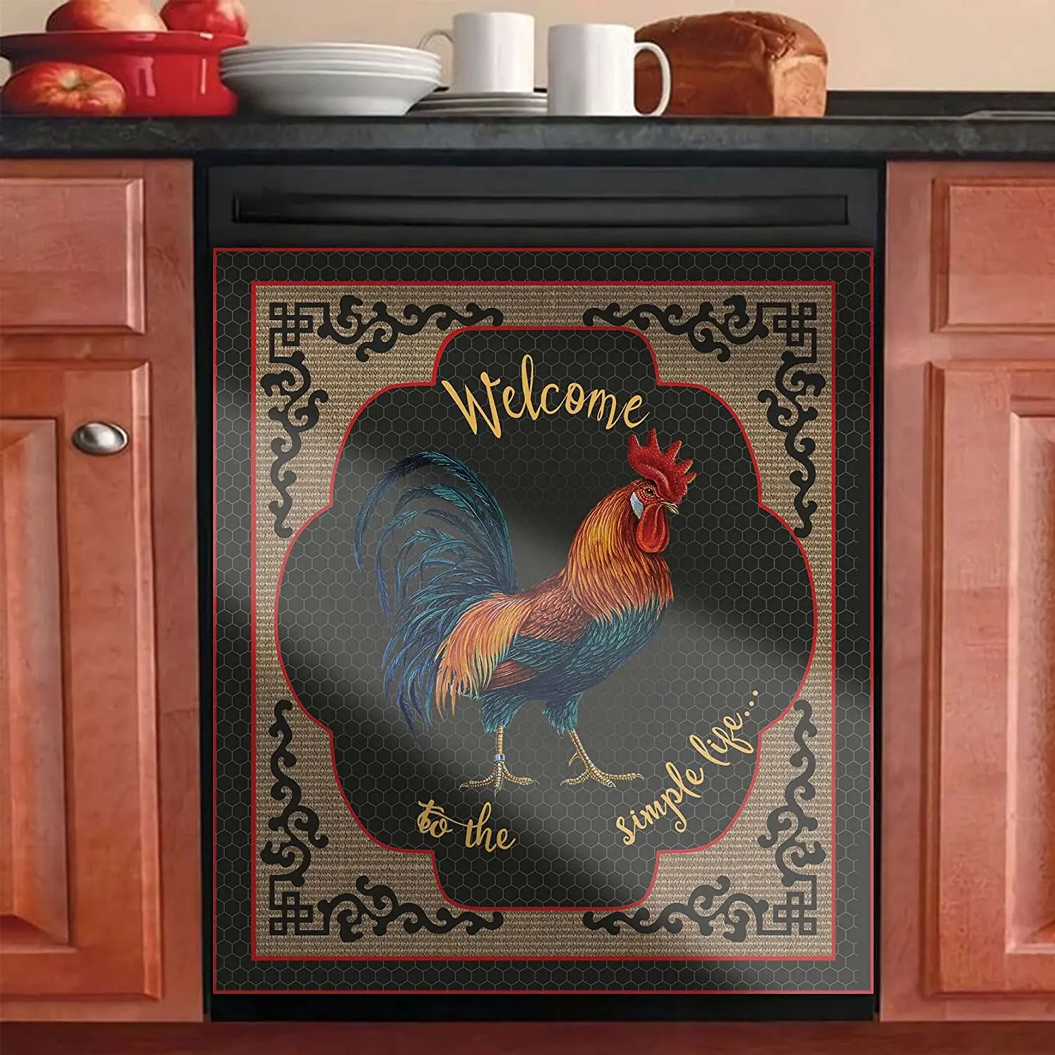 

Farm to Table Magnetic Dishwasher Sticker,Dishwasher Magnet Cover Rooster Kitchen Decor,Simple Life Chicken Panel Vinyl Decals f