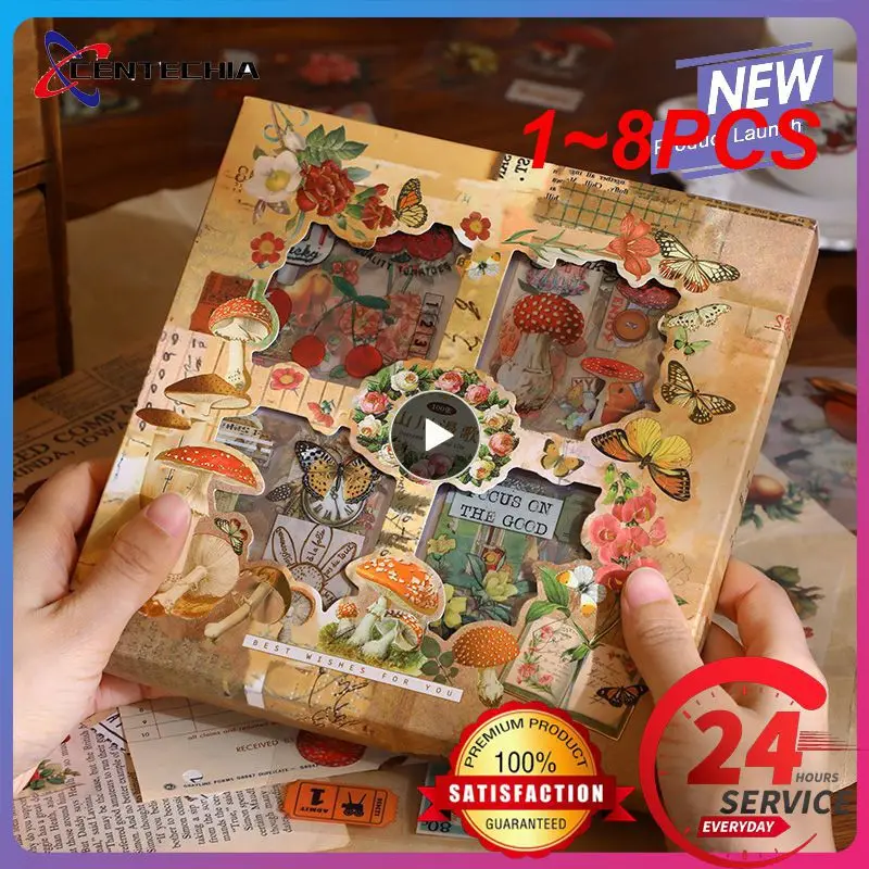 

1~8PCS Mr.paperSet Vintage Butterfly Sticker Gift Box Aesthetic Flower Mushroom Scrapbooking Decoration Stationery Stickers