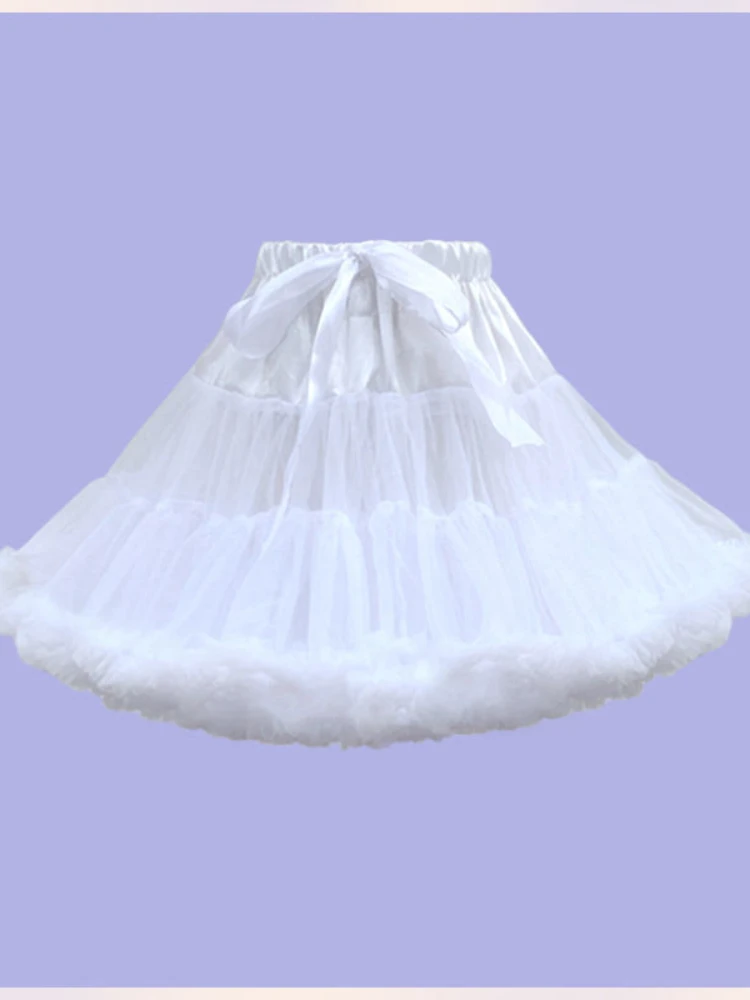 

HOUZHOU Kawaii Lolita Underskirt Women Summer Mesh Patchwork Ball Gown Mini Skirt 45cm Cosplay Japan Cute Fashion Girl
