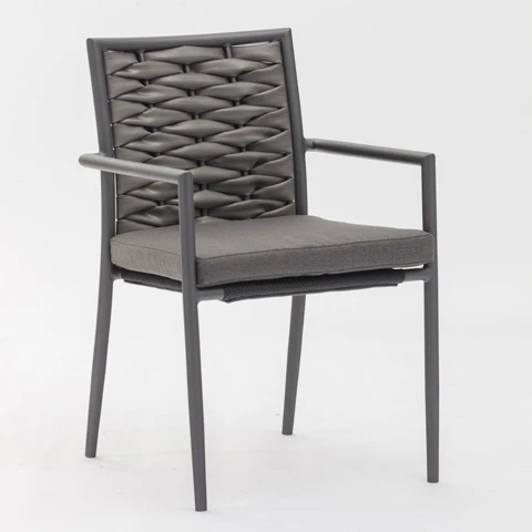 

Factory Manufacturer Modern Design Stackable Rattan Wicker Aluminum Frame Chair With Drak Gray For Garden Patio Dining Room