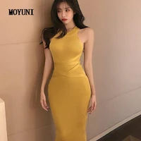 casual all match sexy summer halter neck sleeveless knitted tank dress women bandage robe solid vestido casual party evening