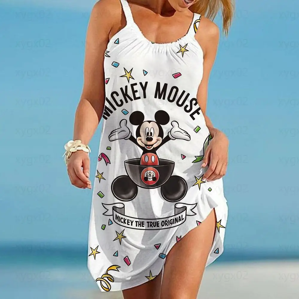 

Elegant Dresses for Women Sling Women's Dress Fashion 2022 Beach Summer Woman Cool Sexy Cartoon Disney Minnie Mouse Print Boho