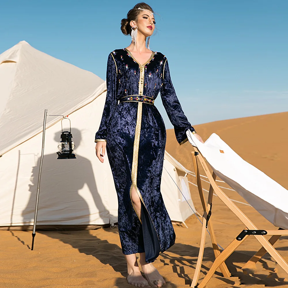 

Velvet Moroccan Kaftan Diamond Abaya Dubai Kurkey Caftan Women Muslim Dress African Dresses Arab Robe Eid Ramadan Islam Clothing