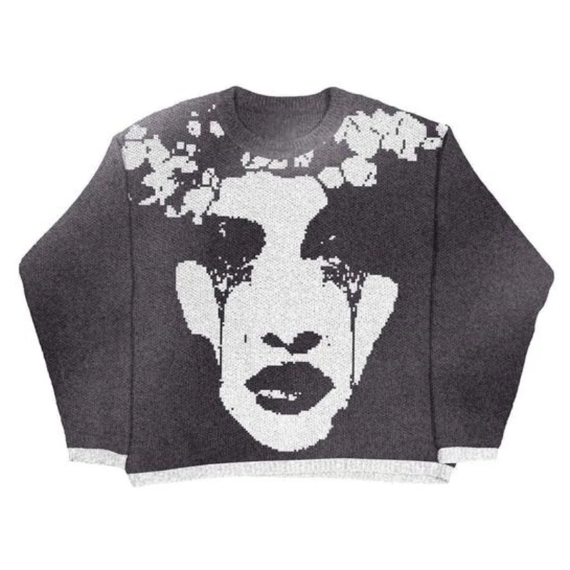 Y2K аниме вязаный свитер 2024 Новинка Хип-хоп рэп ретро свободная термостойкая