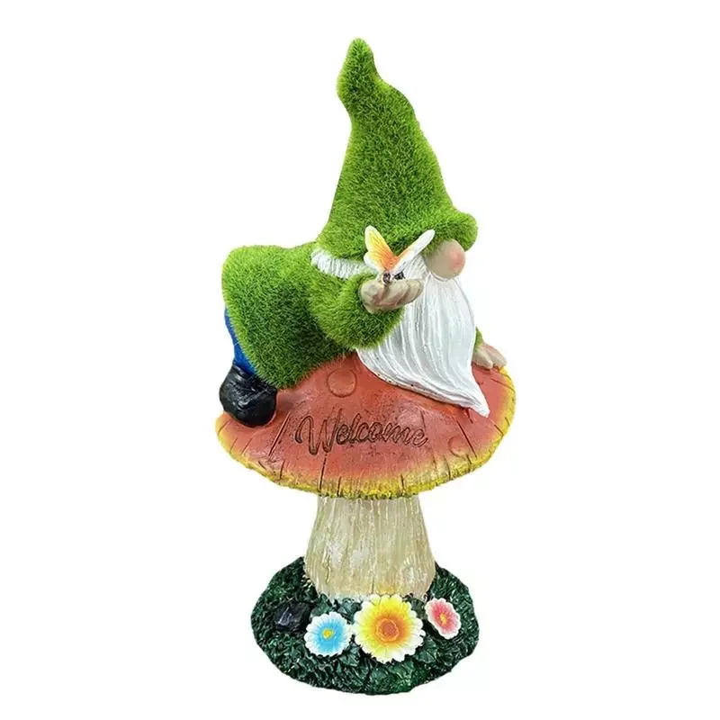 

NEW2023 Gnome Solar Light Lighted Garden Figurines Funny Gnome Figurine Climbing On Mushroom Waterproof Solar Resin Elf Ornament