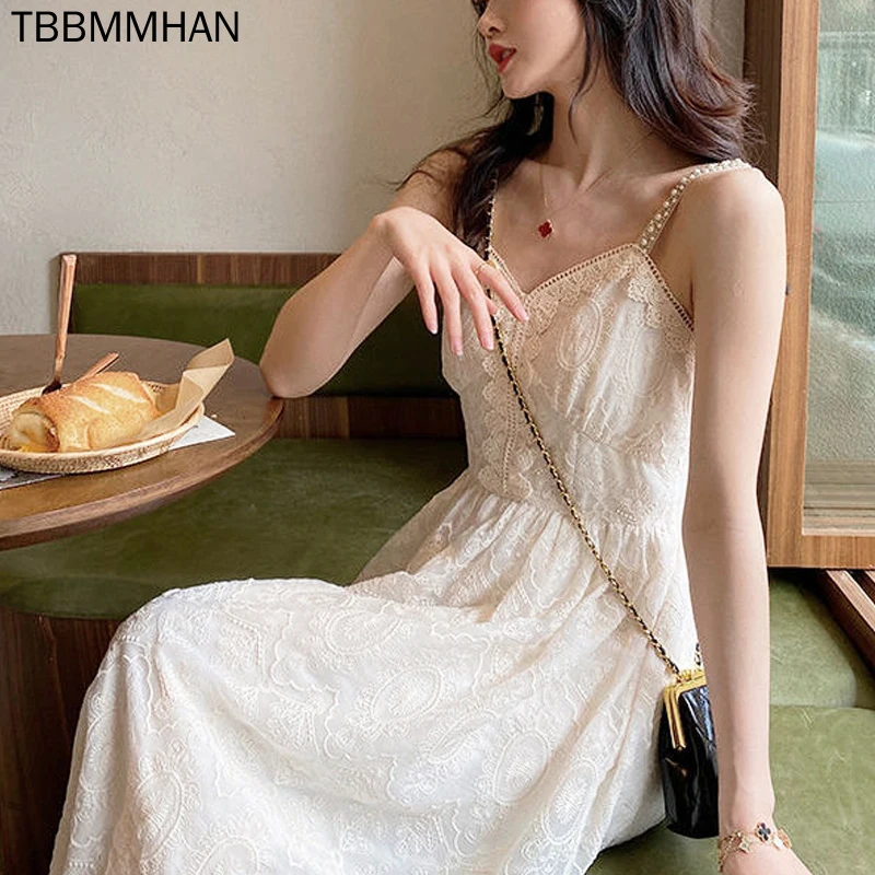 

Женское платье на бретелях, элегантное вечернее платье средней длины без рукавов в Корейском стиле, для офиса и вечерние, на лето