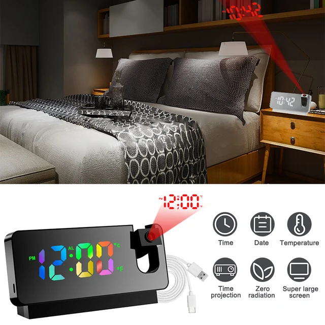 180° Rotation LED Digital Projection Alarm Clock USB Electronic Ceiling Projector Alarm Clock for Bedroom Bedside Desktop Clock 1