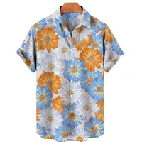 summer shirt for men chrysanthemum print short sleeve mens shirt vintage loose oversized top unisex shirt fashion men clothing