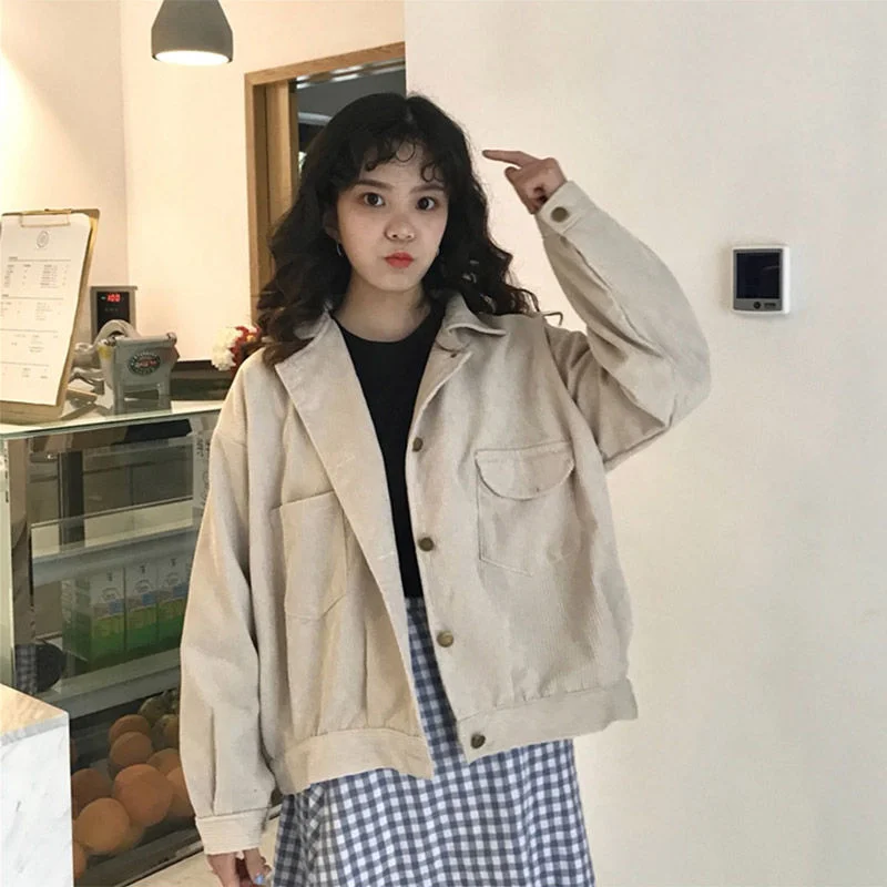 

Женская Вельветовая куртка с длинным рукавом, Короткая свободная куртка в стиле Kpop, весна-осень 2022