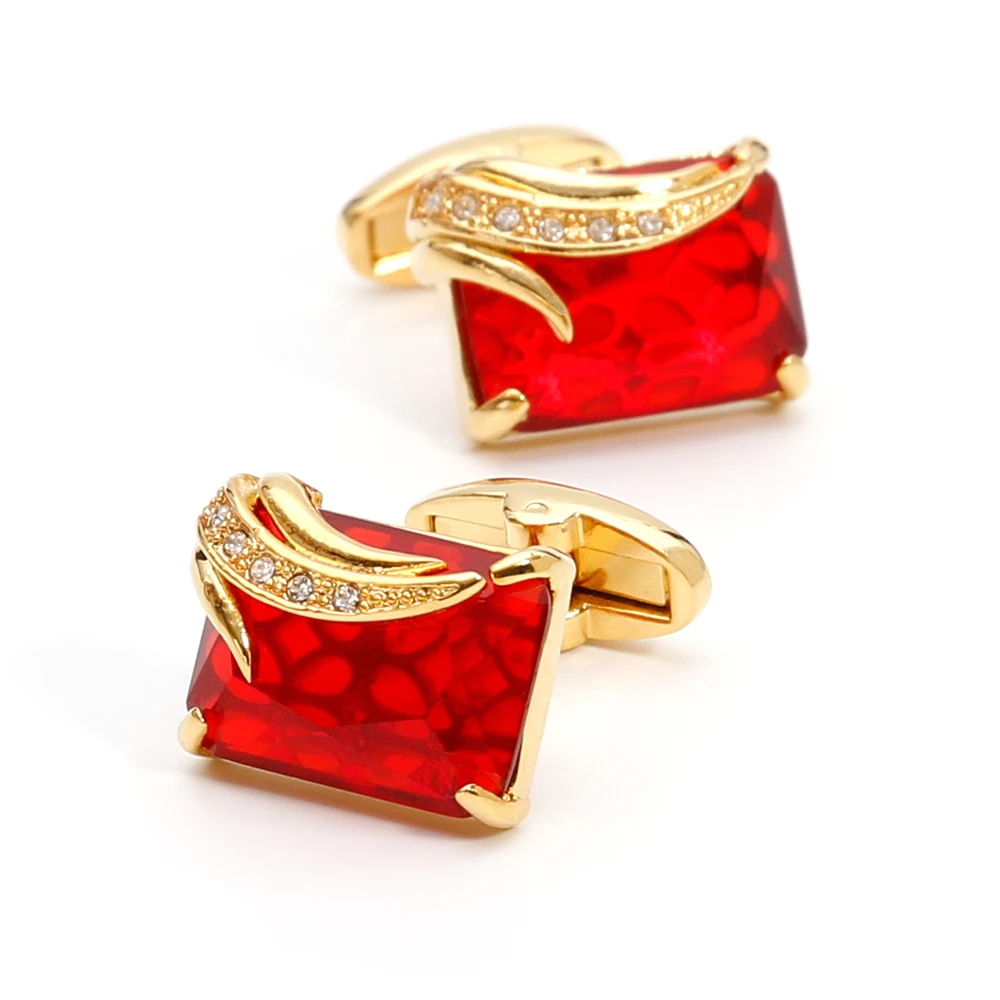 Cufflinks for Men TOMYE XK22S047 Luxury Red Crystal Rhinestone Square Gold Formal Business Shirt Buttons Cuff Links Wedding Gift