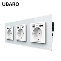 ubaro eu standard triple wall socket with usb electrical outlet power plug ac110 250v 16a 258mm crystal tempered glass panel