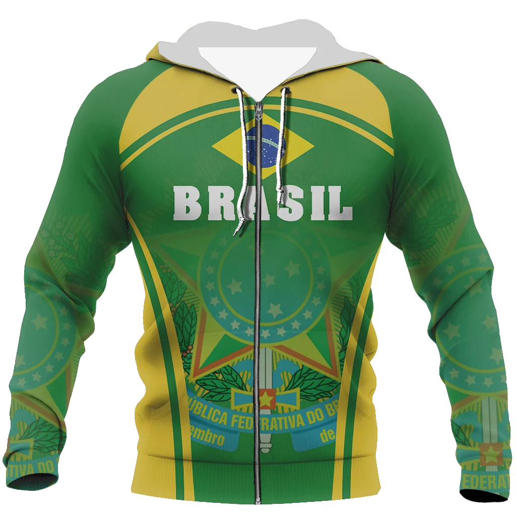 

Brazil Emblem 3D Print Street Fashion Cool Zipper Hoodies Autumn Tops Unisex Oversized Men's Clothing Pop Flag Sweatshirt XS-6XL