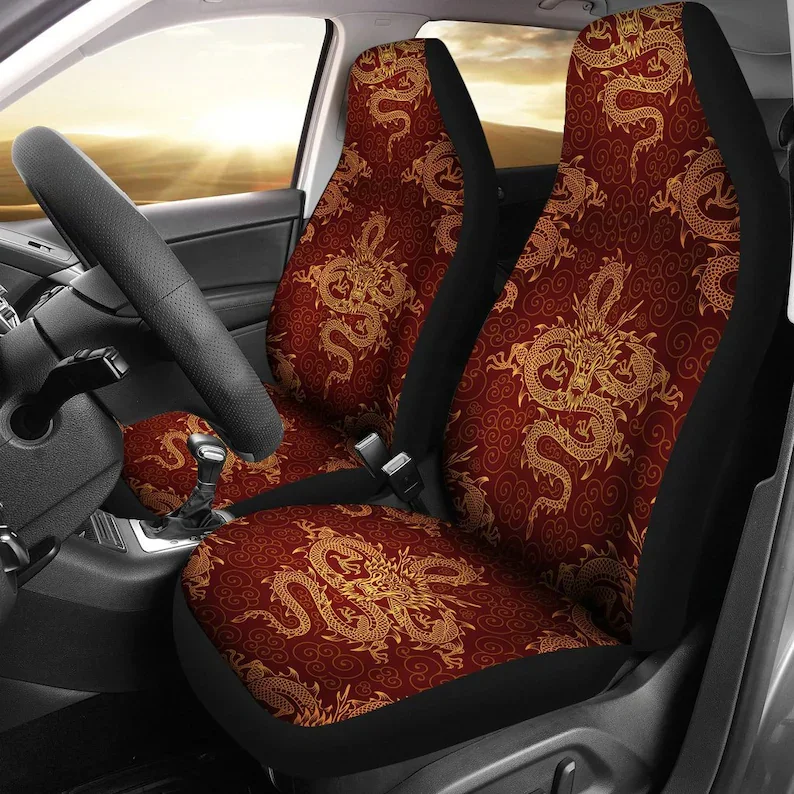 

Golden Dragon Red Car Seat Covers Pair, 2 Front Car Seat Covers, Seat Cover for Car, Car Seat Protector, Car Accessory