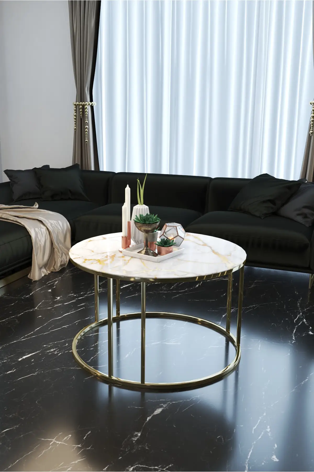 

Marble Patterned Glass Gold Metal Zigon Medium Tripod Suit coffee table coffee tables table basse furniture living room table