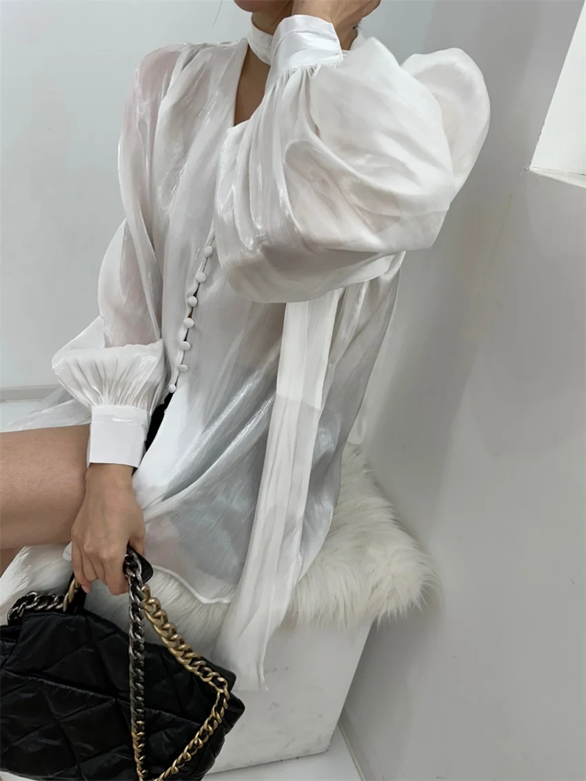 Женская шифоновая рубашка Alien Kitty однотонная универсальная офисная Повседневная