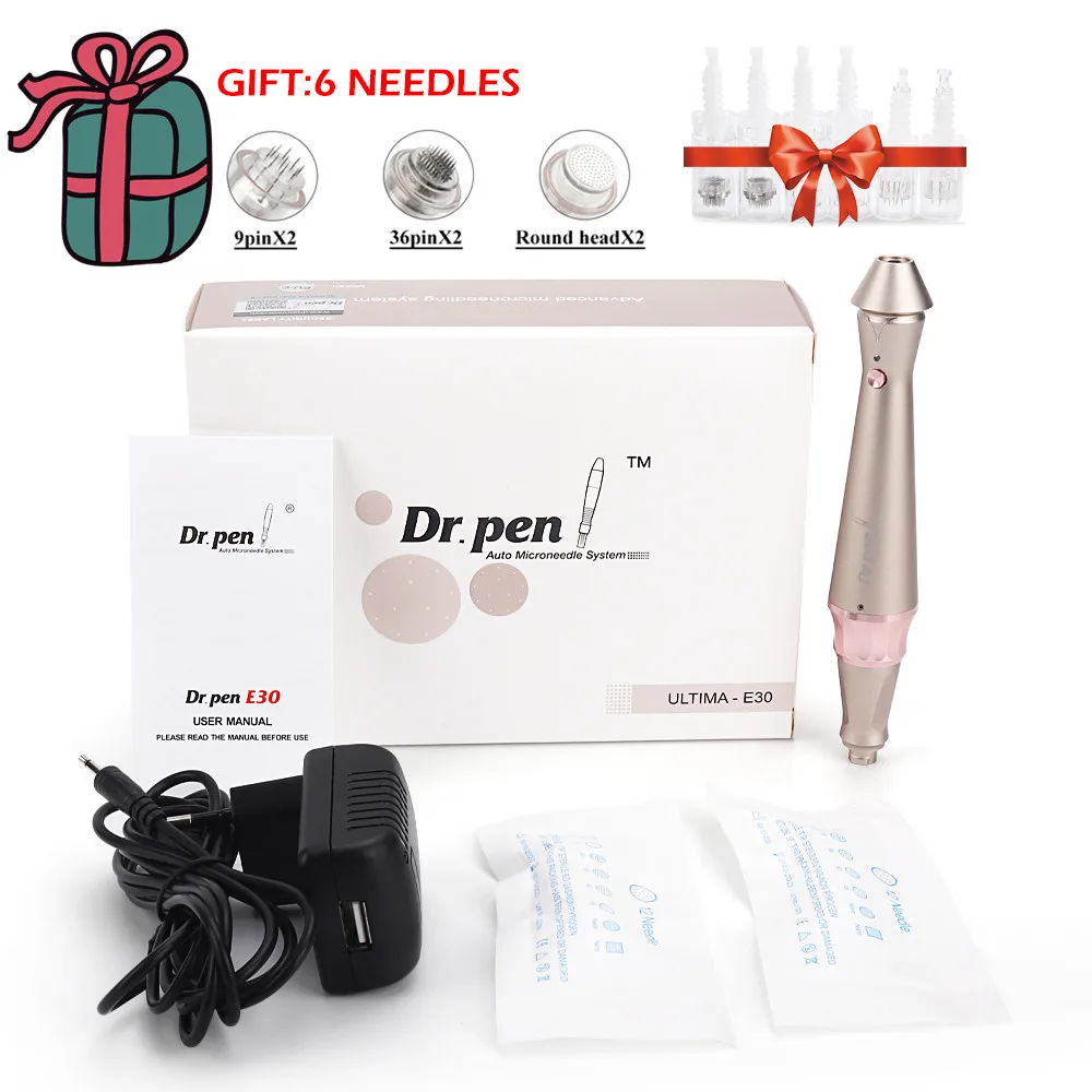 

Ultima E30 Dr Pen Microneedle электрическая Дерма ручка с 6 шт. иглы байонетный картридж уход за кожей лица Лечение машина против старения