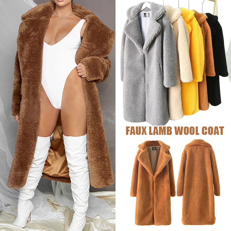 

2022 Autumn And Winter New Lapel Imitation Lamb Wool Coat Fashion Simple Solid Color Long Imitation Fur Coat Thickened Warm Coat