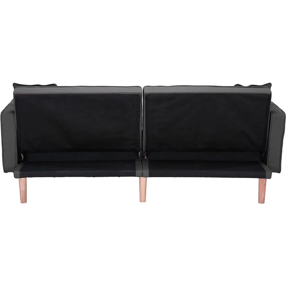 Современный двуспальный диван-кровать с ворсом и подлокотниками темно-серый