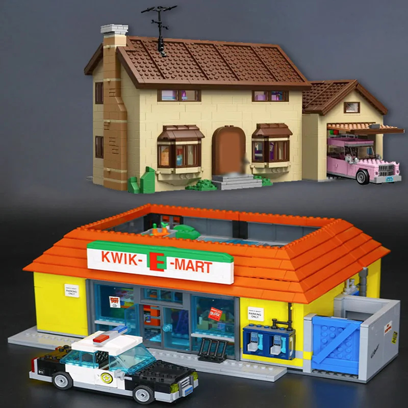 

With MINI Figures Supermarket House And Kwik E Mart Building Blocks Bricks Convenience Store DIY Toy Gift Compatible 71016 71006