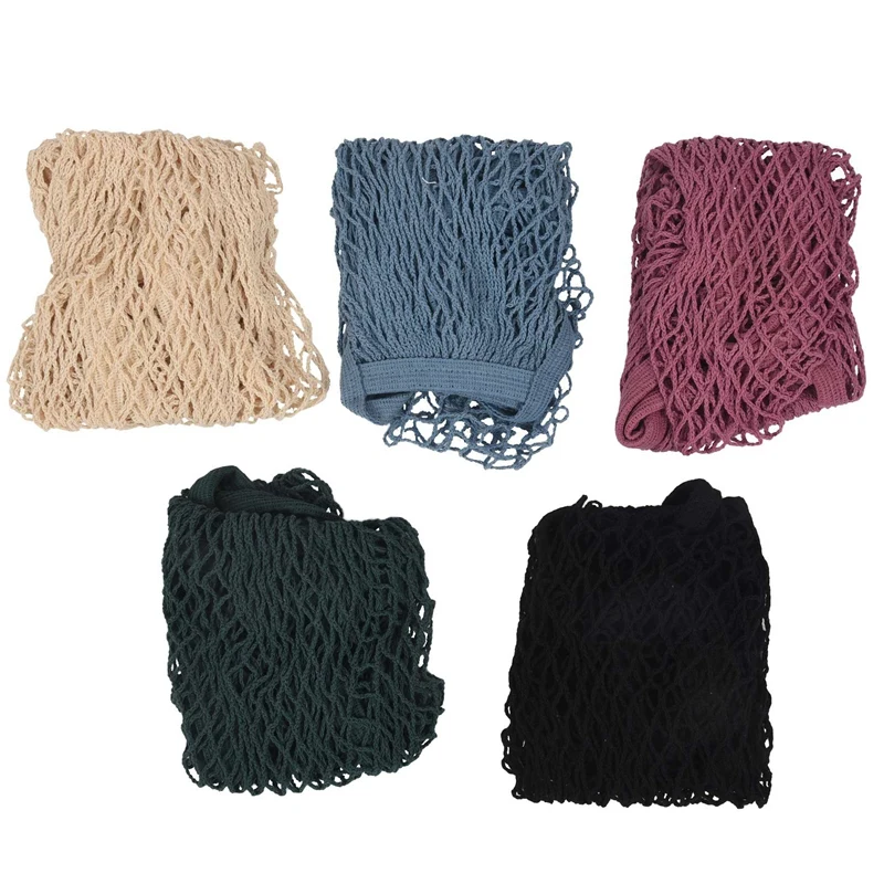 

5 Packs Reusable Grocery Mesh Bags,Washable Cotton String Shopping Bag With Long Handle,Random Color