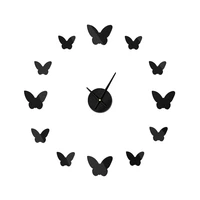 diy butterflies family 3d mirror large numer wall clock sticker frameless diy giant wall clock simple modern watch decor